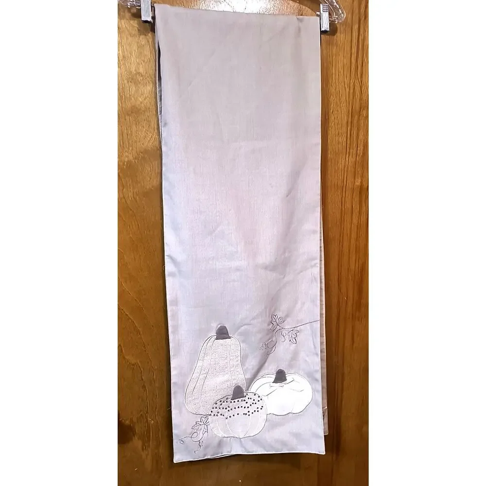 2102. Gray Tan Fall Pumpkin Table Runner Linens by Witch Crafters 6 Feet